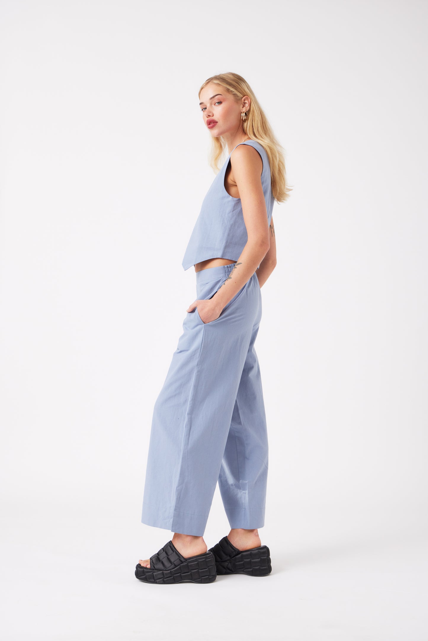 Billie Wide Leg Pant- Blue