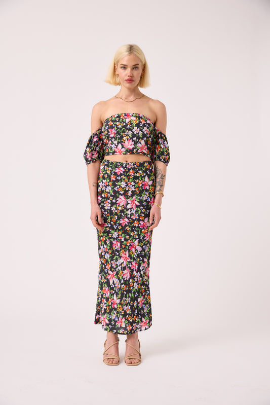 Tashi Floral Bias Midi Skirt