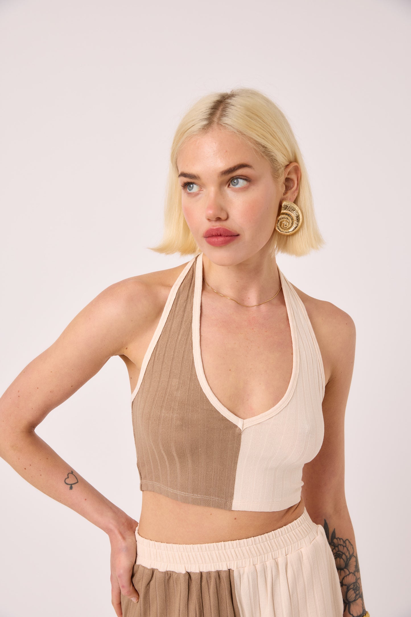 Cassie Two Tone Jersey Halter Top